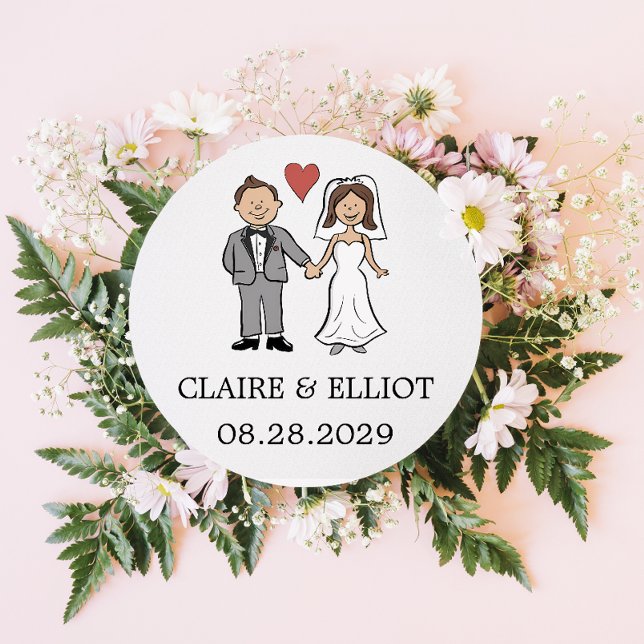 Einfache Cartoon Hochzeit Runder Aufkleber (Von Creator hochgeladen)
