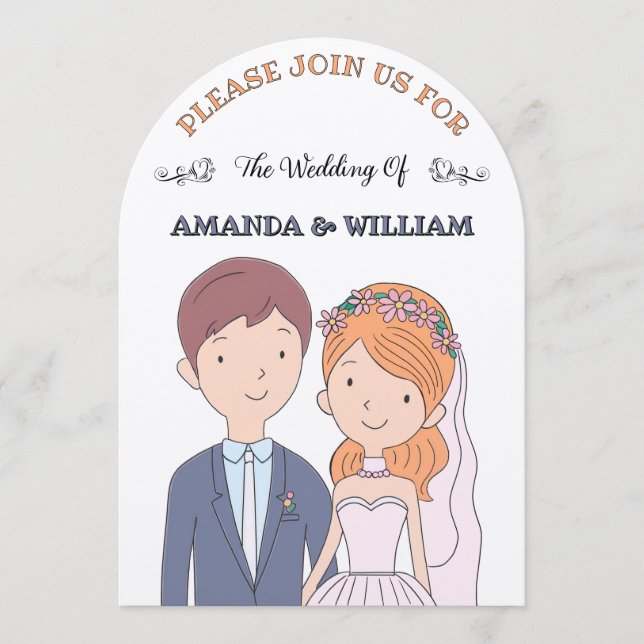 Einfache, Cartoon-Ike-Ehevorstellung Einladung (Vorderseite)