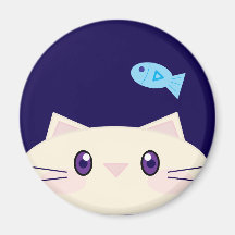 Einfache Cartoon-Katze mit Goldfisch-Rundmagnet