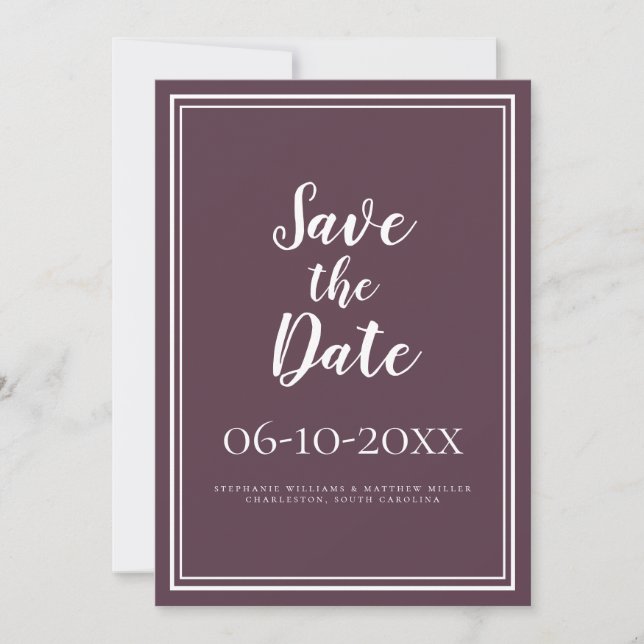 Einfache Cassis Save the Date Hochzeitkalligrafie (Vorderseite)