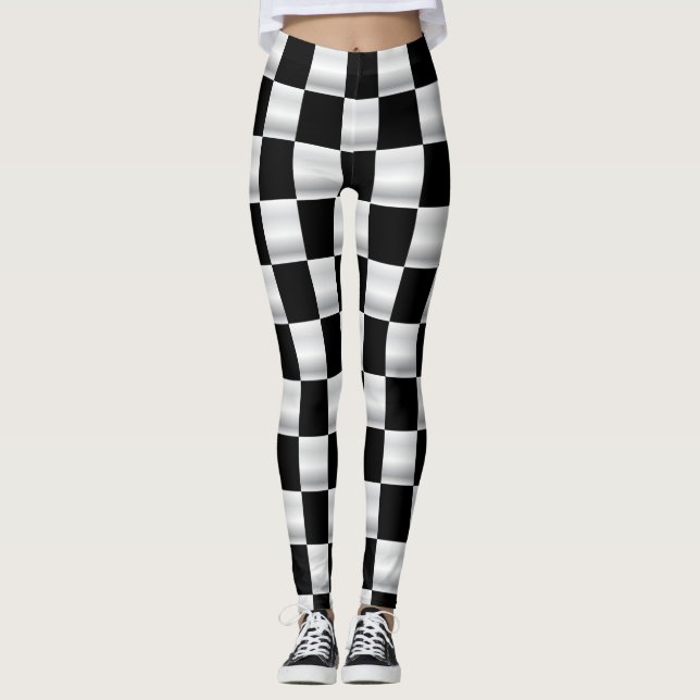 Einfache checkered Flaggen-Leggings Schwarzweiss Leggings (Vorderseite)