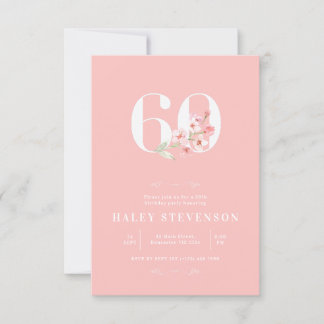 Einfache Chic Blush Pink Weiße Blüte 60. Geburtsta Einladung