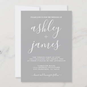 Einfache Chic Calligrafy Light Gray Wedding Einladung