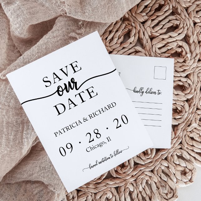 Einfache Chic Calligrafy Wedding Save the Date Postkarte (Von Creator hochgeladen)