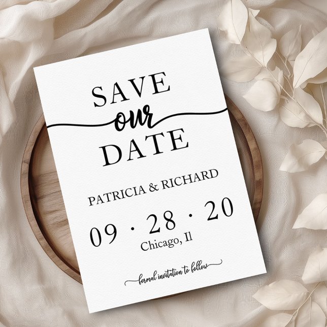Einfache Chic Calligrafy Wedding Save the Date Postkarte (Von Creator hochgeladen)