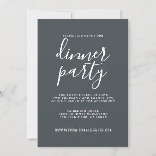 Einfache Chic Calligraphie Off Black Dinner Party Einladung