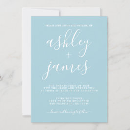 Einfache Chic Calligraphy Blue Glow Wedding Einladung