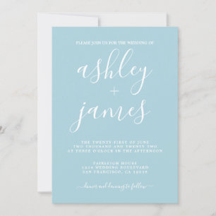 Einfache Chic Calligraphy Blue Glow Wedding Einladung