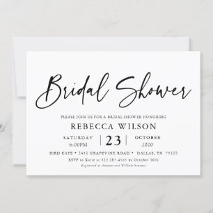 Einfache Chic Calligraphy Bridal Dusche Einladung