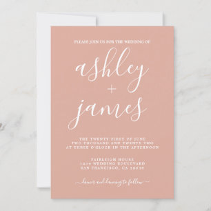 Einfache Chic Calligraphy Dusty Pink Wedding Einladung