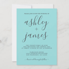 Einfache Chic Calligraphy Türkise Blue Wedding Einladung