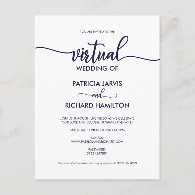 Einfache Chic Calligraphy Virtual Wedding Postkarte (Vorderseite)