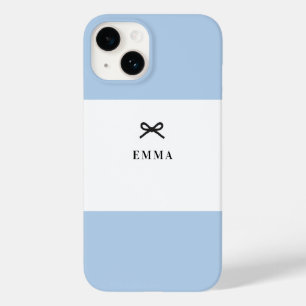 Einfache Chic Classic Bow Blue Monogram Name Case-Mate iPhone 14 Hülle