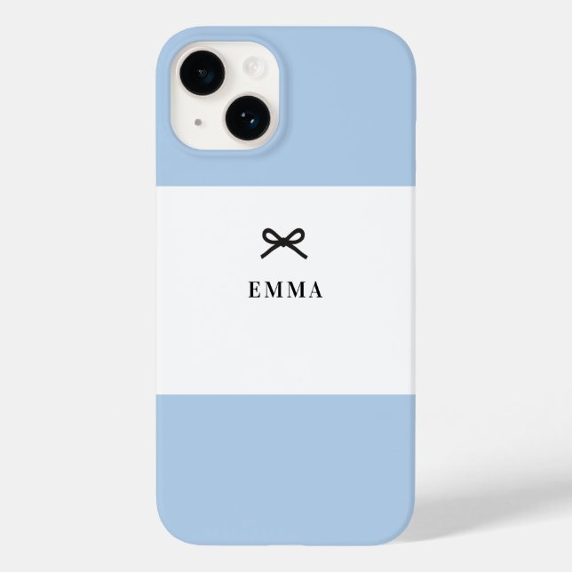 Einfache Chic Classic Bow Blue Monogram Name Case-Mate iPhone Hülle (Rückseite)