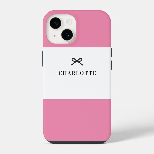 Einfache Chic Classic rosa Bow Monogram Name iPhone Hülle (Rückseite)