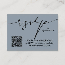 Einfache Chic Dusty Blue QR Code Hochzeit Begleitkarte