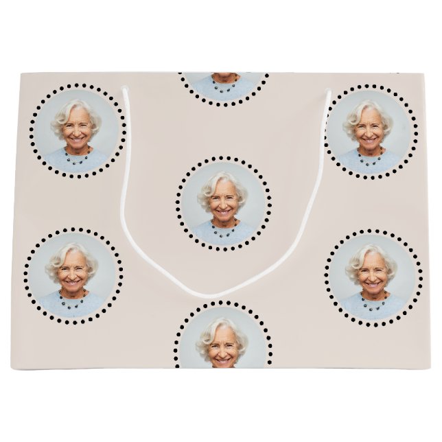 Einfache Chic Editable Round Foto Polka Dot Große Geschenktüte (Vorderseite)