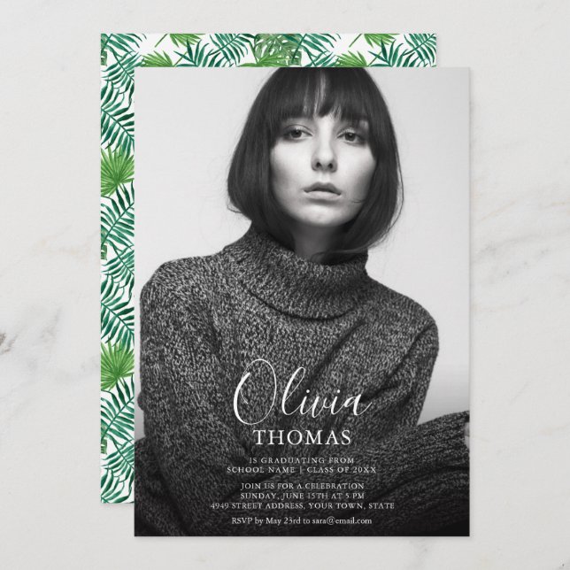Einfache Chic Foto Graduation Party Einladungs-Kar Einladung (Vorne/Hinten)