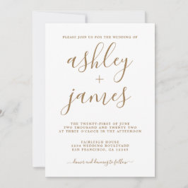 Einfache Chic Gold Calligrafy Wedding Einladung