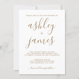 Einfache Chic Gold Calligrafy Wedding Einladung