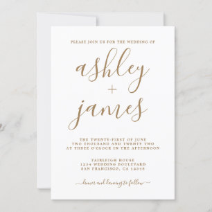 Einfache Chic Gold Calligrafy Wedding Einladung