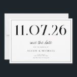 Einfache Chic Hochzeit ohne Foto Save the Date<br><div class="desc">Eine schlichte,  moderne Save the Date Karte. Personalisieren Sie dieses elegante schwarz-weiße Design,  um Ihre Hochzeit Datum,  Namen und Details.</div>