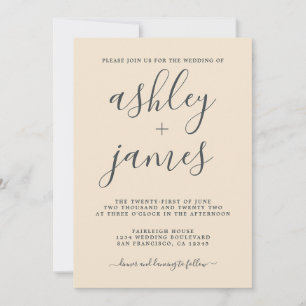 Einfache Chic-Kalligrafie Elfenbein Hochzeitseinla Einladung