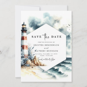 Einfache Chic Minimalismus Leuchtturmhochzeit Save The Date
