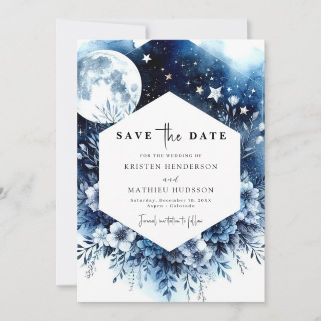 Einfache Chic Moonlit Hochzeit Save The Date (Vorderseite)