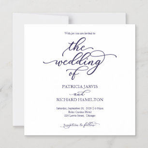 Einfache Chic Navy Blue Script Hochzeitseinladunge Magneteinladung