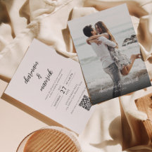 Einfache Chic Script Foto QR Code Einladung Hochze