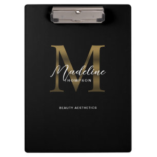 Einfache Chic Script Metallic Black Gold Monogram Klemmbrett