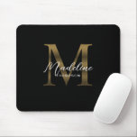 Einfache Chic Script Metallic Black Gold Monogram Mousepad<br><div class="desc">Einfache Chic Script Metallic Black Gold Monogram Mouse Pad</div>