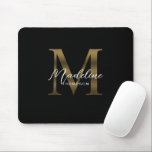 Einfache Chic Script Metallic Black Gold Monogram Mousepad<br><div class="desc">Einfache Chic Script Metallic Black Gold Monogram Mouse Pad</div>