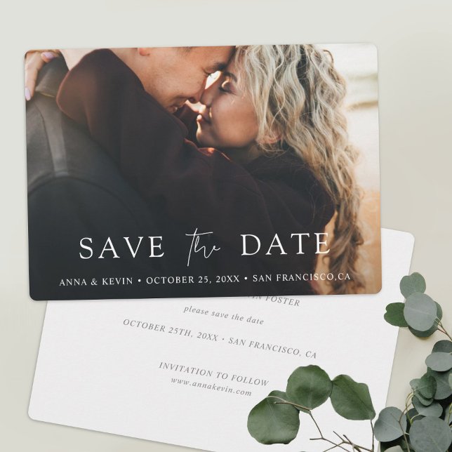 Einfache Chic Script Modernes Foto Hochzeit Save The Date (Von Creator hochgeladen)