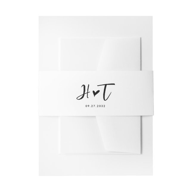 Einfache Chic Script Monogram Heart Wedding Einladungsbanderole (Vorderseite Beispiel)