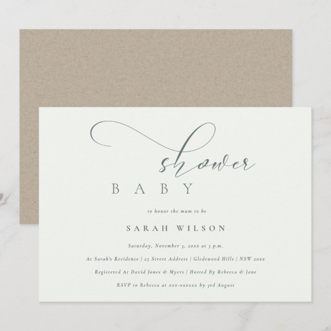 Einfache Chic Script Schwarz-weiß Baby Dusche lade Dankeskarte (Vorne/Hinten)