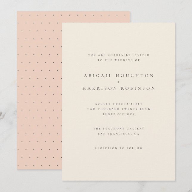 Einfache Chic Typografie Blush & Cream Wedding Einladung (Vorne/Hinten)