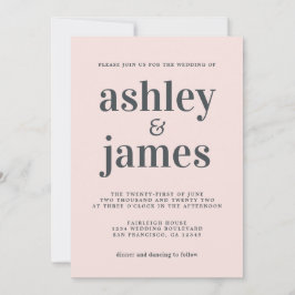 Einfache Chic Typografie Pastel Pink Hochzeit Einladung