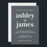 Einfache Chic Typografie Schwarz-weiß Hochzeit Einladung<br><div class="desc">Einfache und schicke Hochzeitseinladung mit weißer stilvoller, eleganter und moderner Typografie auf schwarzem Hintergrund. Fügen Sie einfach Ihre Hochzeitsdetails hinzu. Exklusiv für Sie entworfen von Happy Dolphin Studio. Wenn Sie Hilfe oder passende Produkte benötigen, kontaktieren Sie uns bitte unter happydolphinstudio@outlook.com. Wir helfen Ihnen gerne, Ihre Hochzeit zum schönsten Tag zu...</div>