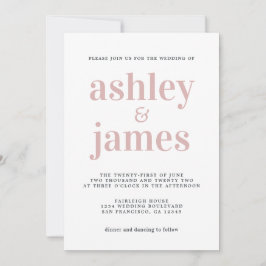 Einfache Chic Typografie Silver Pink Wedding Einladung