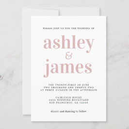 Einfache Chic Typografie Silver Pink Wedding Einladung