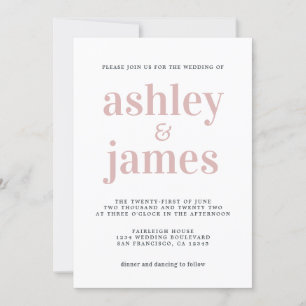 Einfache Chic Typografie Silver Pink Wedding Einladung