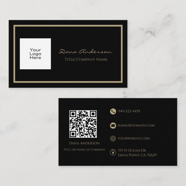 Einfache Classic QR Code Black and Tan Business Ca Visitenkarte (Vorne/Hinten)