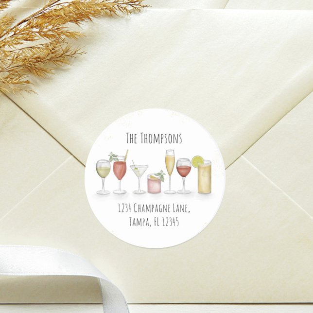 Einfache Cocktailgetränke für die Rücksendeadresse Runder Aufkleber (Von Creator hochgeladen)