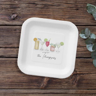 Einfache Cocktailgetränke Wasserfarbe Whimsical Cu Pappteller