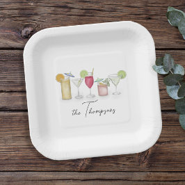 Einfache Cocktailgetränke Wasserfarbe Whimsical Cu Pappteller