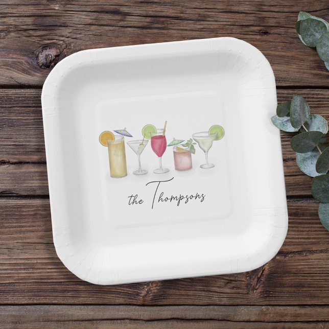 Einfache Cocktailgetränke Wasserfarbe Whimsical Cu Pappteller (Von Creator hochgeladen)