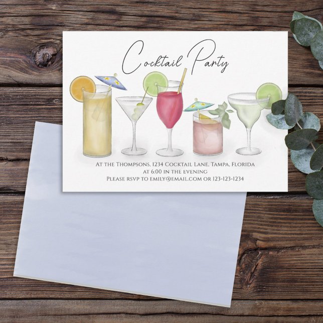Einfache Cocktails Drinks Whimsical Fun Einladung (Von Creator hochgeladen)