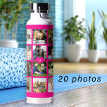 Einfache Collage aus Foto mit Monogramm Keepsake p Trinkflasche<br><div class="desc">Fügen Sie 20 Fotos, Kinder, Haustiere oder Freunde hinzu und kreieren Sie Ihre eigene trendige Collage Grid Hot Rosa und White Water Flasche mit Ihrem persönlichen oder familiären Monogramm-Namen in einem rosa Herz. Einfach mit Ihren benutzerdefinierten quadratischen Bildern und Buchstaben personalisieren. Es kann ein nettes, nachdenkliches Geschenk für ein Familienmitglied,...</div>